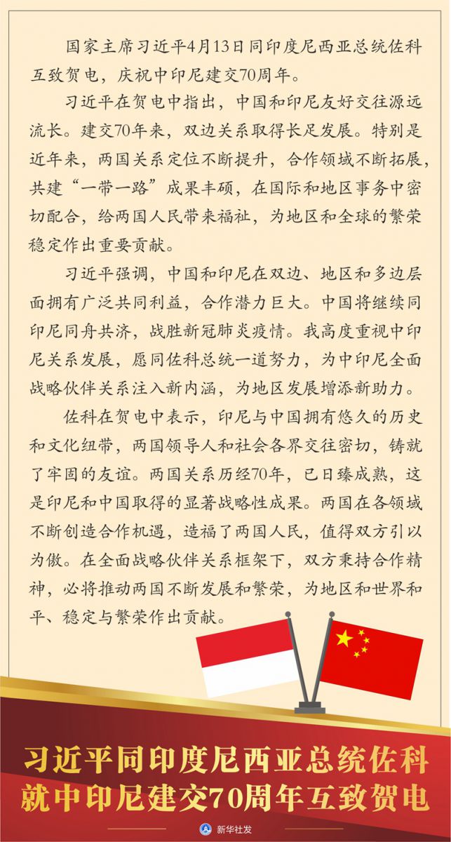 习近平同印度尼西亚总统佐科就中印尼建交70周年互致贺电(图1) 1(1209).jpg