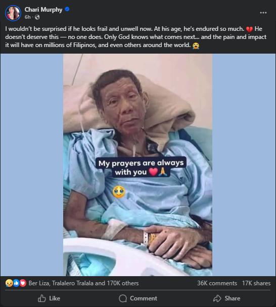 网传杜特尔特病重卧床骨瘦如柴，萨拉紧急辟谣！